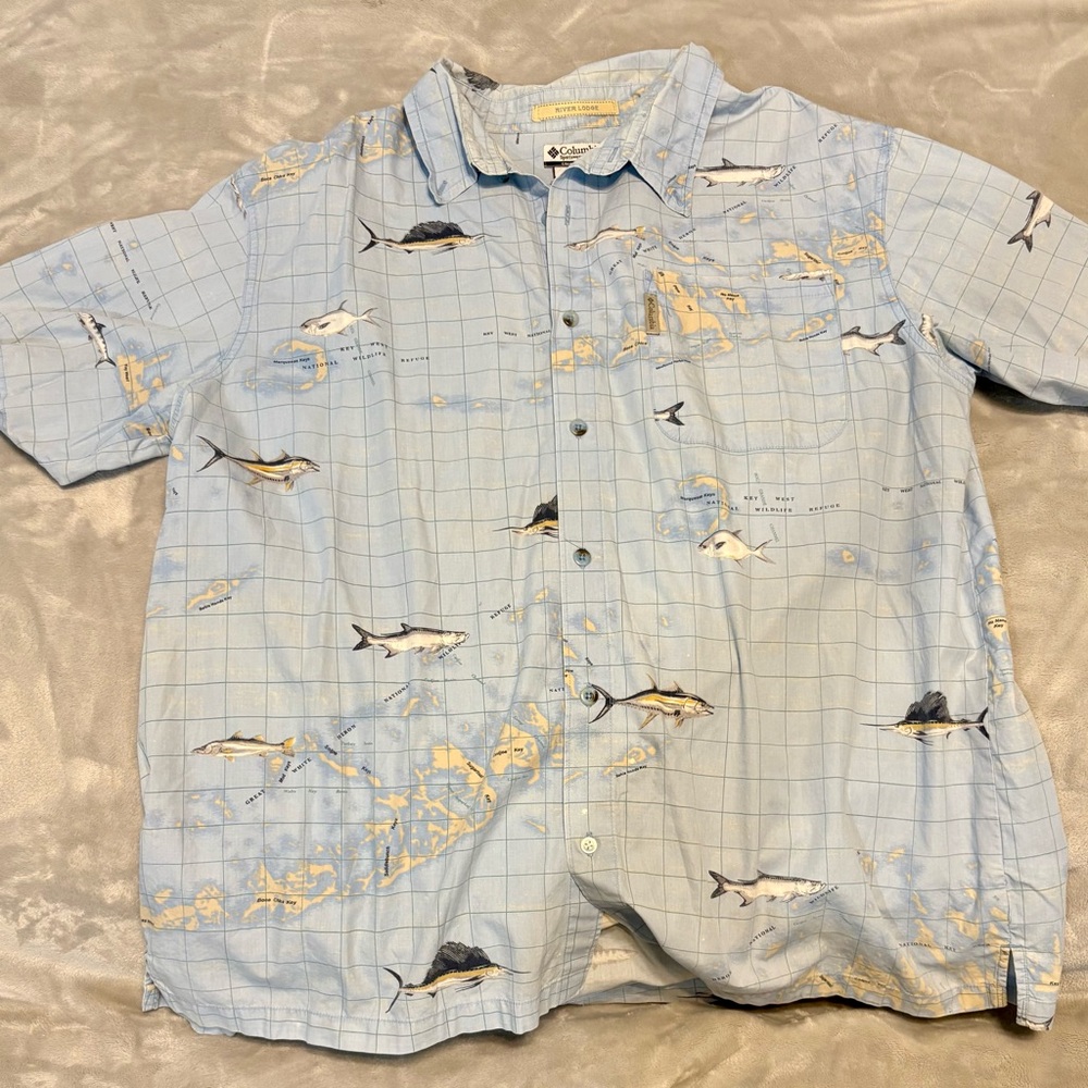 Columbia Light Blue Shark Pattern Shirt